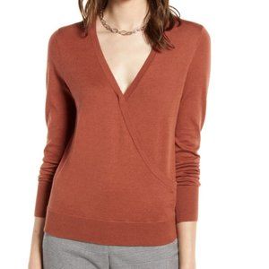NWOT Halogen Nordstrom Faux Wrap Surplice V Neck Lightweight Sweater Pima Cotton